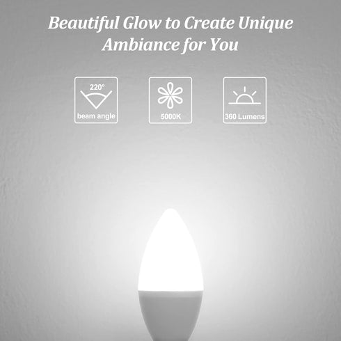 Brightever Candelabra LED Light Bulbs, 40W Equivalent, 4W Candle Bulbs, Daylight White 5000K, 6 Pack for Ceiling Fans