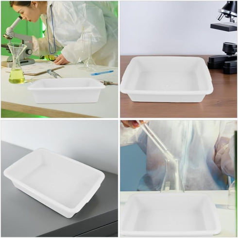2pcs 9.2"x6.9"x2.7" ULTECHNOVO Deep Plastic Lab Tray, Acid & Alkali Resistant Spill Containment Trays, White Square