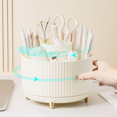 Desk Organizers and Accessories 7-Piece Set with 360-Degree Rotating Pen Holder, Acrylic Stapler, Tape Holder, Scissor,