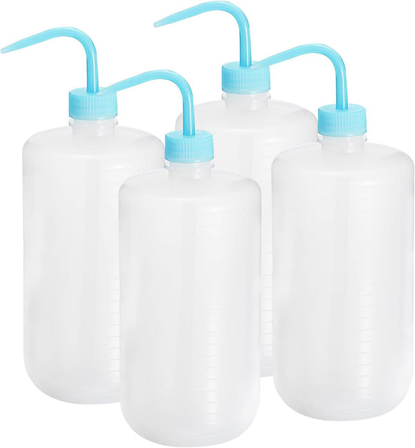 PATIKIL 1000ml Wash Bottle, 4pcs Plastic Narrow Mouth Squeeze Bottle for Cleaning, Washing, Irrigation, Blue Clear