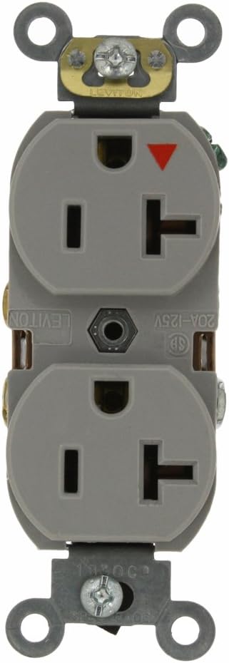 Leviton 5362-IGG 20-Amp, 125 Volt, Industrial Series Heavy Duty Specification Grade, Duplex Receptacle, Straight Blade,