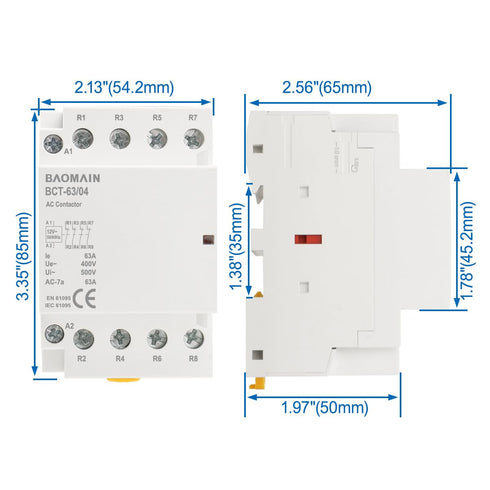 Baomain Normally Closed AC Contactor, 63A 4 Pole Universal Circuit Control, 35mm DIN Rail Mount