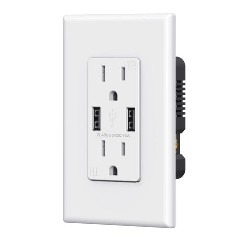 ELEGRP USB Wall Outlet Receptacle, 15 Amp Duplex Tamper Resistant, Dual 4.0 A USB Ports, Glossy White