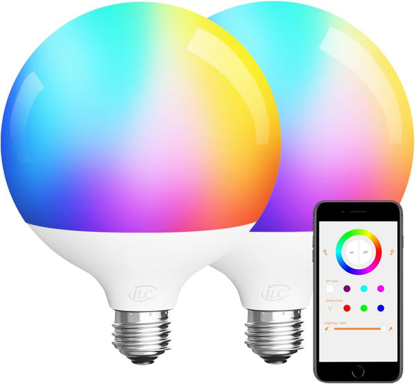 ILC G120 LED Large Globe Light Bulbs, 15W Color Changing, 150W Equivalent, E26 Base, 4000K, 2 Pack