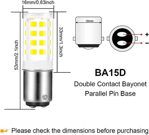BA15D LED Double Contact Bayonet Base 120 Volts 4W Bulb Daylight 6000K,40W Halogen Replacement Bulb Dimmable BA15D LED for Sewing Machine Bulbs Pack of 2 by SSXBF