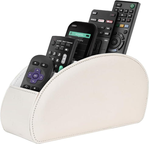SITHON Remote Control Holder with 5 Compartments, PU Leather Caddy Desktop Organizer for TV, DVD, Blu-Ray, Media Player