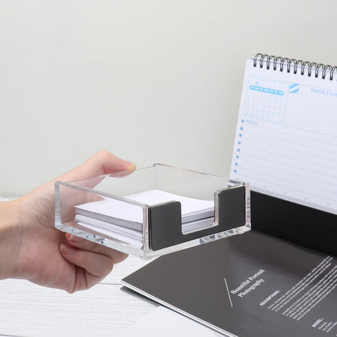 Set MEI YI TIAN Clear Acrylic Black Pen Holder Sticky Notes Holder Pencil Cup Note Dispenser Desk Organizer for School