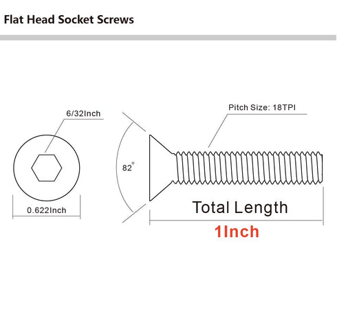 MewuDecor 5/16-18 x 1" Flat Head Socket Cap Screws - Stainless Steel 18-8, 15 PCS
