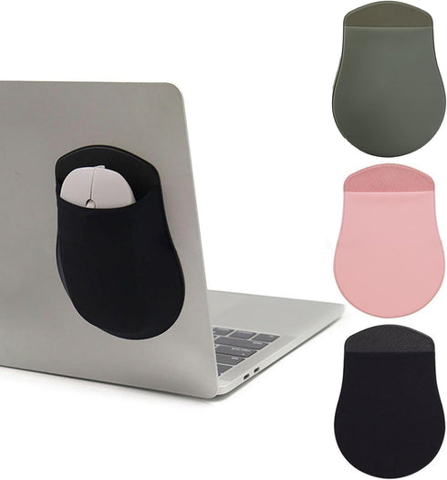 Pink Universal Stick-On Mouse Pouch, Reusable Adhesive Storage Cover for Laptop, Mouse Holder, Office Worker Mouse