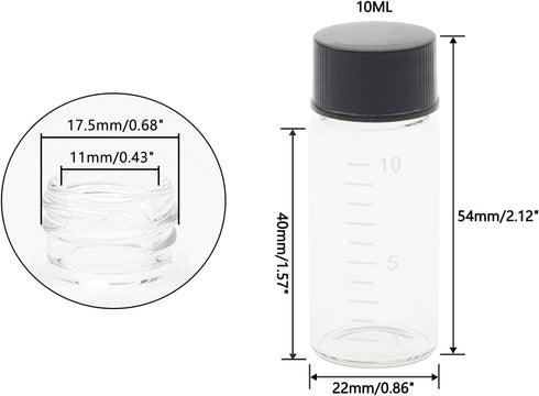 50pcs Clear Glass Vials with Black Screw Caps, 10ml Empty Vials Bottles for Essential Oil by Kesell