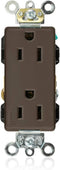 Leviton 16262 15 Amp, 125 Volt, Decora Plus Duplex Receptacle, Industrial Grade, Self Grounding, Brown