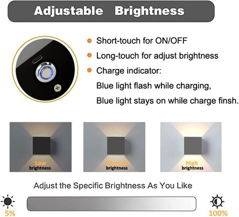 Generic Dimmable 3000K 2pack) Wall Sconces, Led Lights Battery Operated Wall Lights with USB Charging, ON/Off Switch