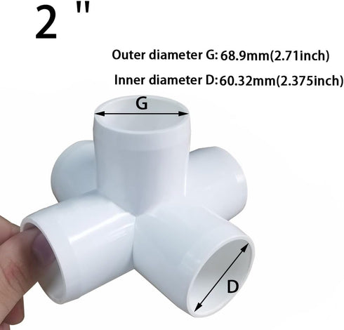 2 Inch Tee PVC Fitting, 5 Way Elbow Connector for Furniture Grade 90 Degree Side Outlet, Pack of 4