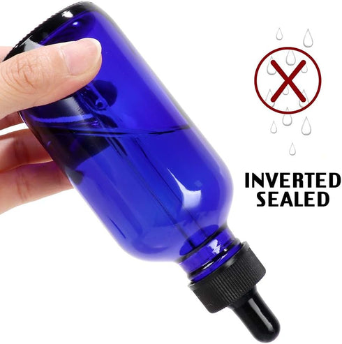CycleMore 16 Pack (120 ml) 4 oz Blue Glass Boston Bottles with Glass Eye Droppers, Ideal for Essential Oils & Lab