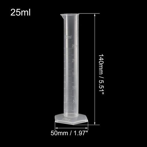 uxcell Plastic Graduated Cylinder, 25ml Measuring Cylinder, Science Test Tube Beakers, Single Metric Scale, Clear Hex Base Flask for Lab Home 3pcs