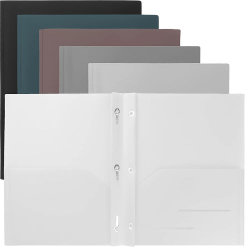 Youngever 12 Pack Heavy Duty Plastic Two Pocket Folders, 3 Prongs, Metal Fastener, in 6 Urban Colors