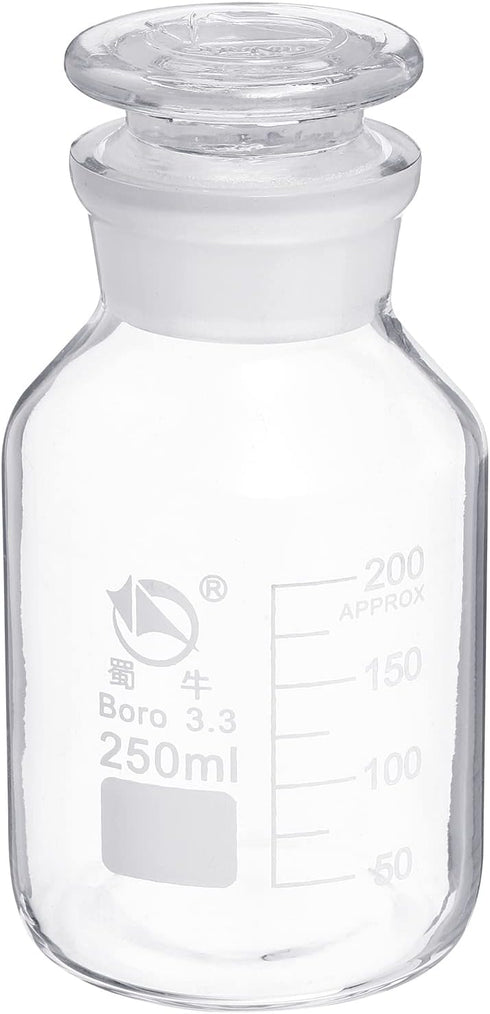 PATIKIL 250mL Reagent Media Bottle, 1Pcs Round 3.3 Borosilicate Glass Graduated Storage Bottle with Clear Cap