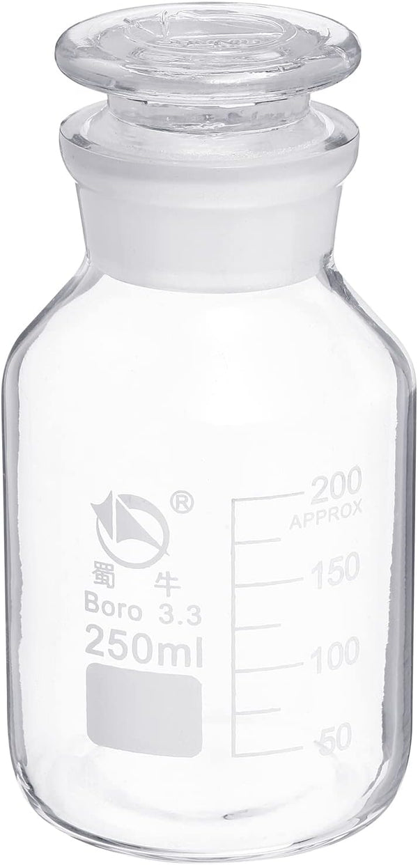 PATIKIL 250mL Reagent Media Bottle, 1Pcs Round 3.3 Borosilicate Glass Graduated Storage Bottle with Clear Cap