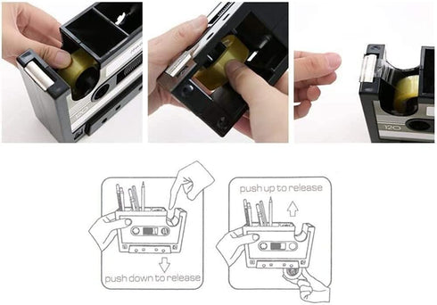 Cassette Tape Dispenser Pen Holder, Blue Stationery Desk Tidy Container Gift