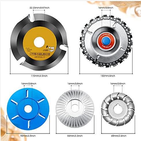 5 Pieces Wood Carving Disc Grinding Wheel Shaping Disc Set (12 Teeth, 6 Teeth, 22 Teeth, 4 1/2)