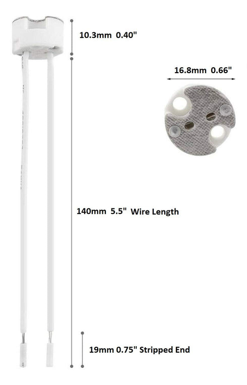 10 Pack Bioluz LED MR16 Socket, GU5.3 Socket, LED Halogen Lamp Ceramic Wire Connector Base Adapter