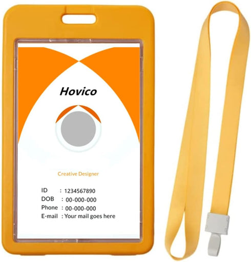 Hovico ID Badge Holder with Lanyard, Vertical Double Sided Transparent Waterproof Name Card Holder (Yellow)
