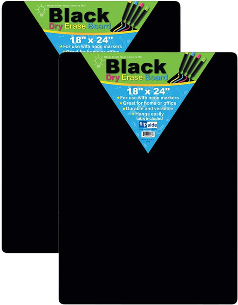 Flipside Products Black Dry Erase Board, 18" x 24", Pack of 2