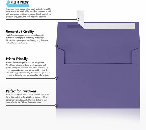 LUXPAPER A7 Invitation Envelopes for 5 x 7 Cards in 80 lb. Wisteria, Printable Envelopes, 50 Pack