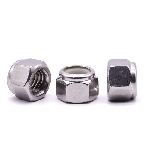 #10-24 (50 PCS) Stainless Steel Hex Locknuts – White Nylon Insert, Stainless Steel 304 Lock Nuts