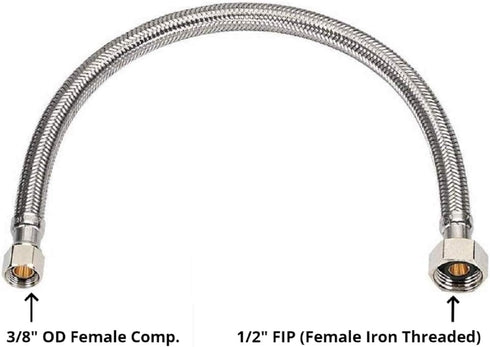 EZ-Fluid 24" Stainless Steel Braided Faucet Connector, 1/2" Fip x 3/8" Comp (Pack of 2)