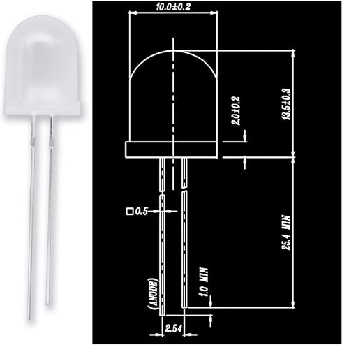 50pcs 10mm 2pin 10mm 9k x Round Diffused LED Light Diffused LED MCD White