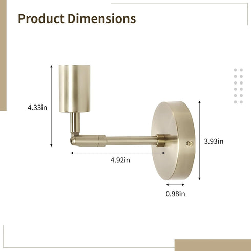 byepica Gold Brass Wall Sconce, Adjustable Modern Light Fixture for Bedroom, Hallway, Industrial Minimalist Style