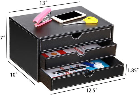 Ayunga Leather Desk Organizer with 3 Drawers, Executive Desktop Filing Cabinet for Jewelry, Bills, Documents (Black)