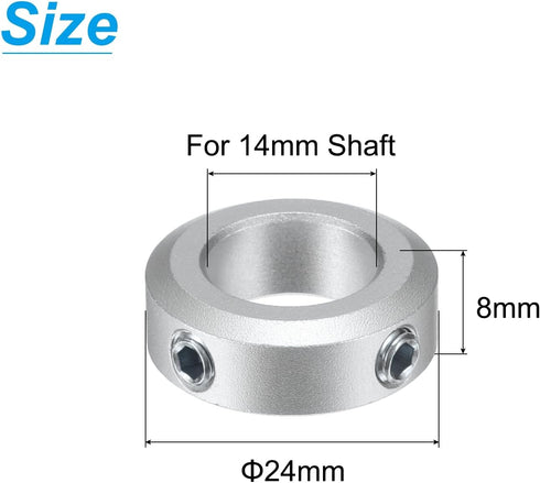 uxcell Set Screw Shaft Collar for 14mm Shaft, 2pcs Clamping Collars 24mm OD, 8mm Thickness, Aluminum Alloy Clamp-On Collar with M5 Set Screws and a Wrench