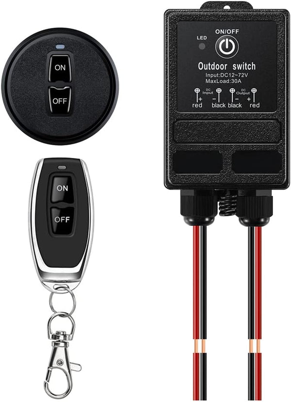 12v Remote Control Relay Switch, DC 12V-72V Wireless Switch 328ft Long Range,