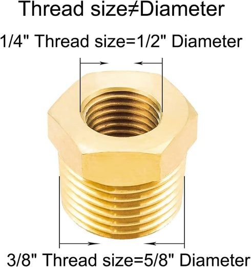Joywayus 3 Pack Reducer Hex Bushing, Brass Reducing Cast Pipe Fitting 3/8" NPT Male x 1/4" NPT Female Adapter