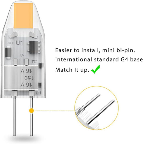 YUIIP G4 LED Bulbs Bi-Pin Base Lights, 1.2W AC/DC 12V, 10 Pack Warm White G4 Light Bulb