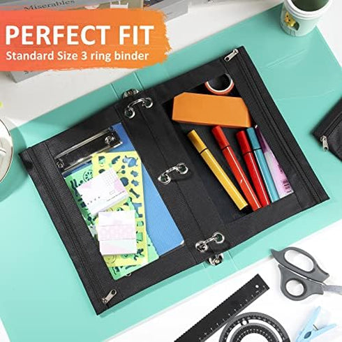 Marspark 48 Pieces 3 Ring Pencil Pouch, Pencil Bag Zipper Pouches for 3 Ring Binder, Bulk Pencil Cases with Clear