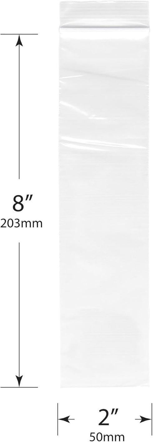 Plymor 2 Mil Zipper Reclosable Plastic Bags, 2" x 8" (Pack of 100)
