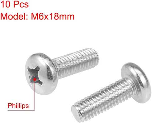 uxcell M6x18mm Machine Screws Pan Phillips Cross Head Screw 304 Stainless Steel Fasteners 10Pcs