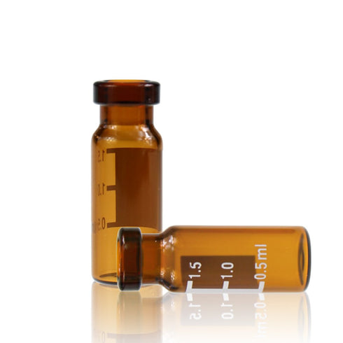 Amber Glass Flat Base Vial, 11 mm Wide Opening Crimp Top Vial, 2 mL, 12 mm x32 mm, Pack of 100
