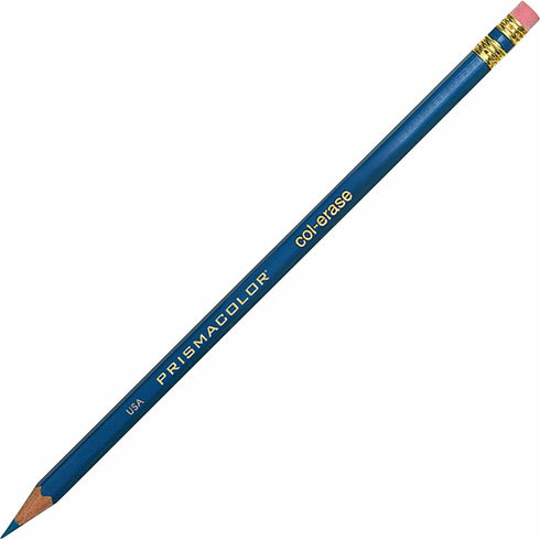 Prismacolor Col-Erase Pencil, Blue Lead, Blue Barrel, Dozen with Eraser