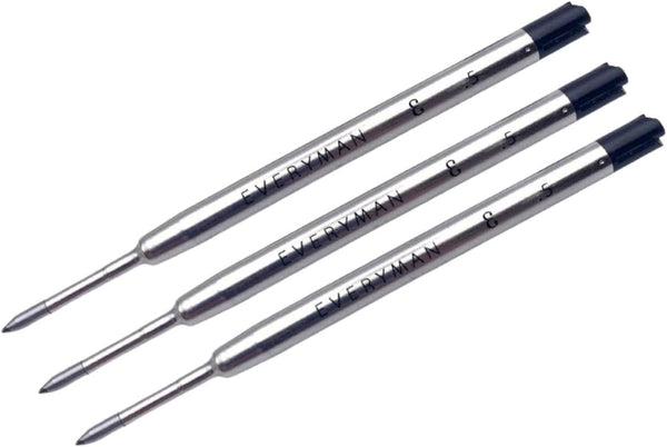 Everyman Grafton Premium Black Gel Pen Refills, Smooth Writing Metal Ink Cartridge, 3 Pack, 0.7mm Fine Tip