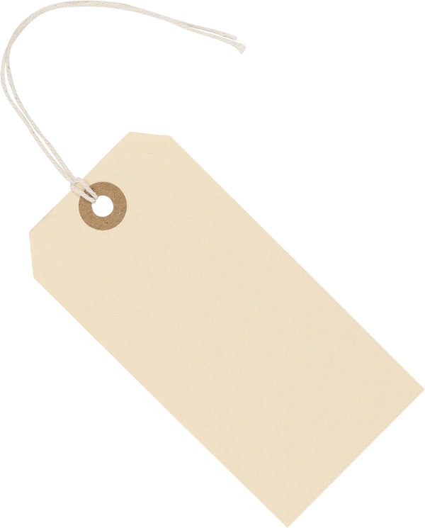Premium Hang Tags with String - Box of 100 Tags #5 - 4.75” x 2.375" with Reinforced Eyelet and String Attached