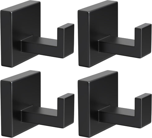 VAEHOLD 4 Pack Robe Towel Hooks for Bathrooms - Matte Black Heavy Duty Wall Mounted Shower Hooks for Kitchen