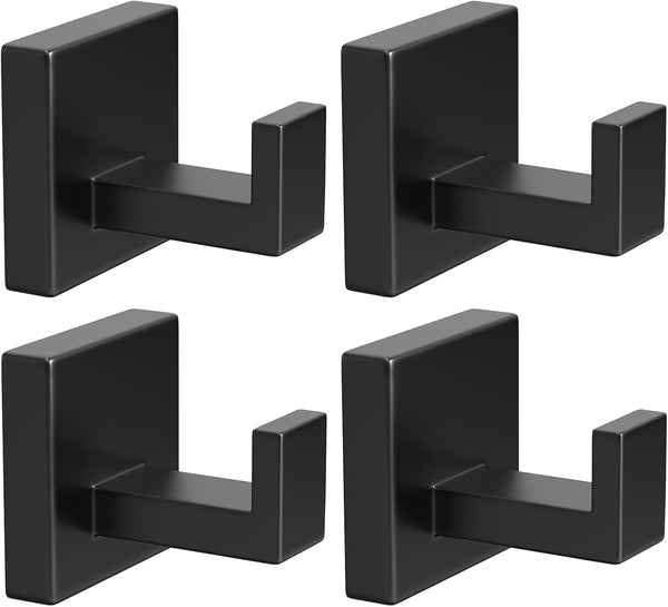 VAEHOLD 4 Pack Robe Towel Hooks for Bathrooms - Matte Black Heavy Duty Wall Mounted Shower Hooks for Kitchen