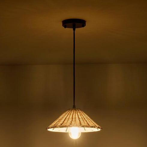 Set 2,Farmhouse 10.65 TERLEENART Hard Wired Rattan Pendant Lights of Coastal Woven Wicker Ceiling Light with Cone