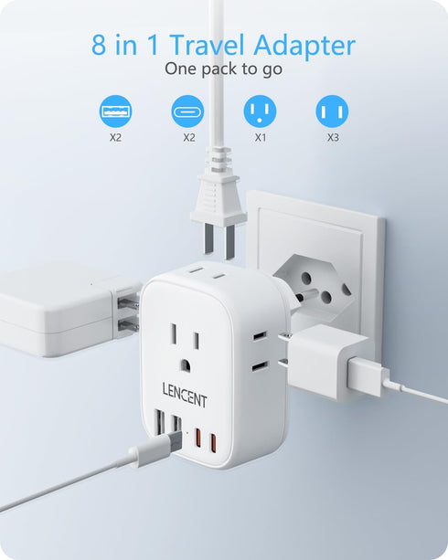 LENCENT Switzerland Travel Plug Adapter, Swiss Power Adaptor with 4 American Outlets, 4 USB Chargers
