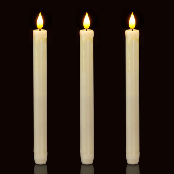 Homemory 3 Pack Flameless Taper Candles, No Remote, Realistic Flickering Battery Operated