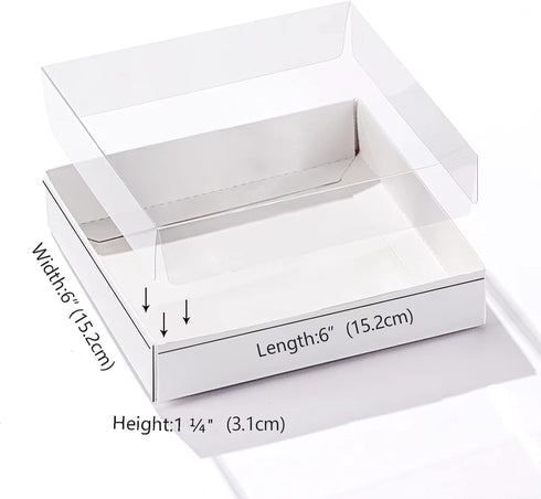 25PCS Clear White Cookie Boxes 6" x 6" x 1 ¼" with Full Window, Bakery Macaron Boxes, Cakesicle Boxes, Chocolate Bomb